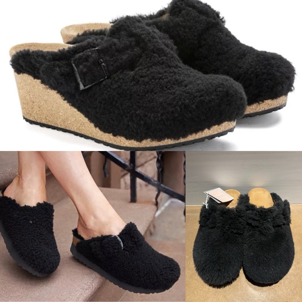 New Birkenstock by Papillio Fanny Teddy Shearling in Black. Size EU39. MSRP $190
